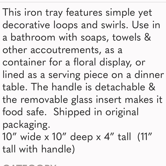 SL@H Square Iron Jamestown Centerpiece Glass Tray- removable handle - Picture 6 of 11